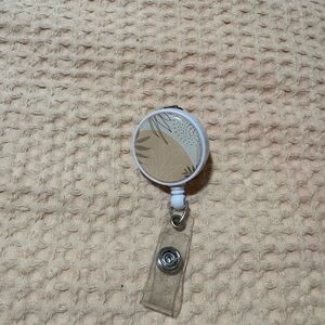 Beige and White Retractable Badge Holder